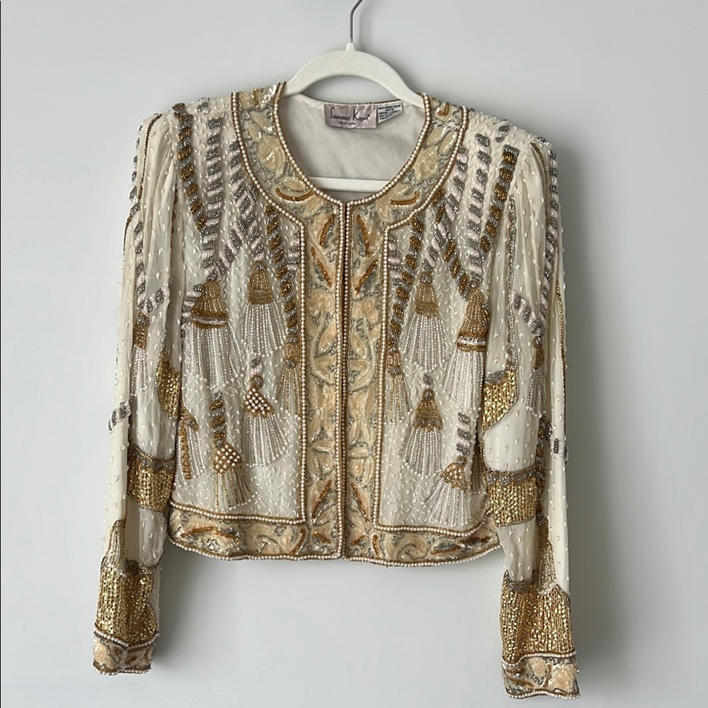 Vintage Laurence Kazar Cream & Gold Embroidered Jacket